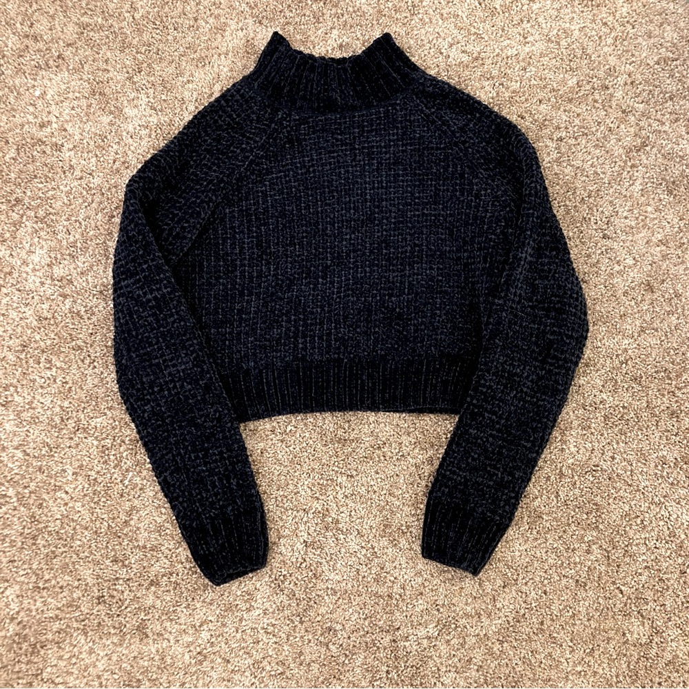 Dark navy blue turtle neck sweater, cropped. Never worn